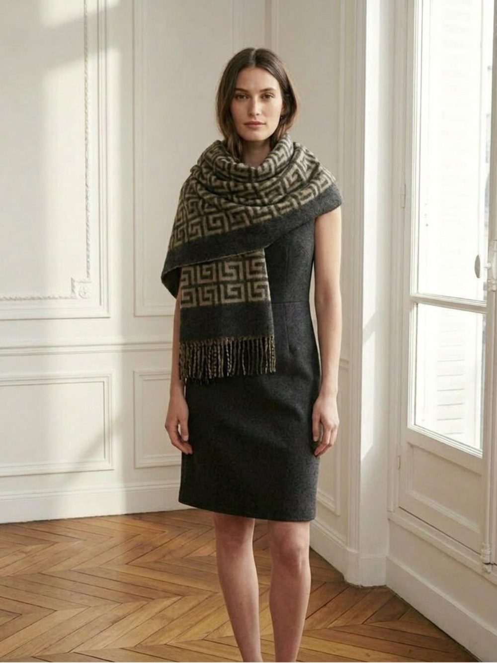 Cream and brown  winter shawl
